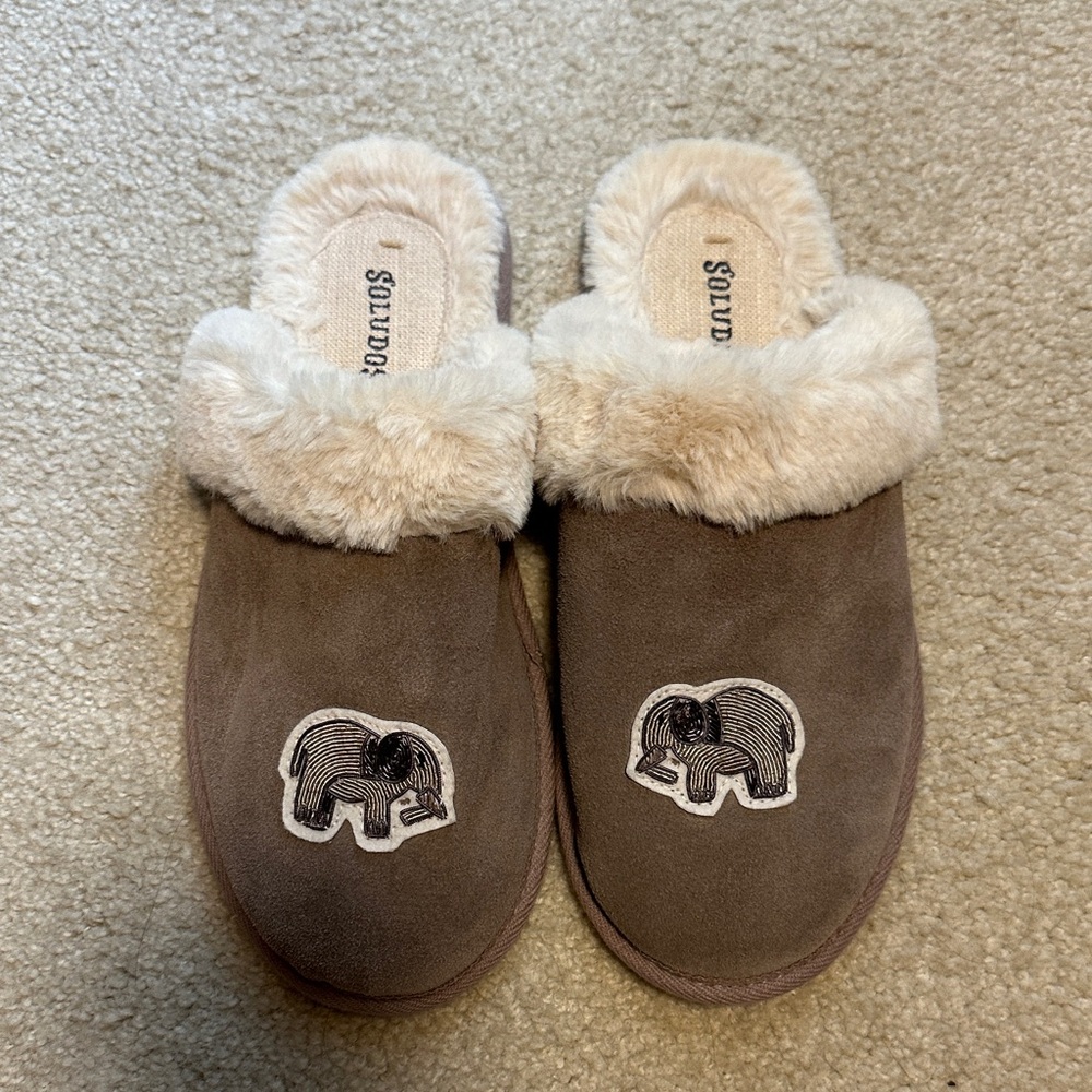 Soludos Brown and Cream Elephant Slippers